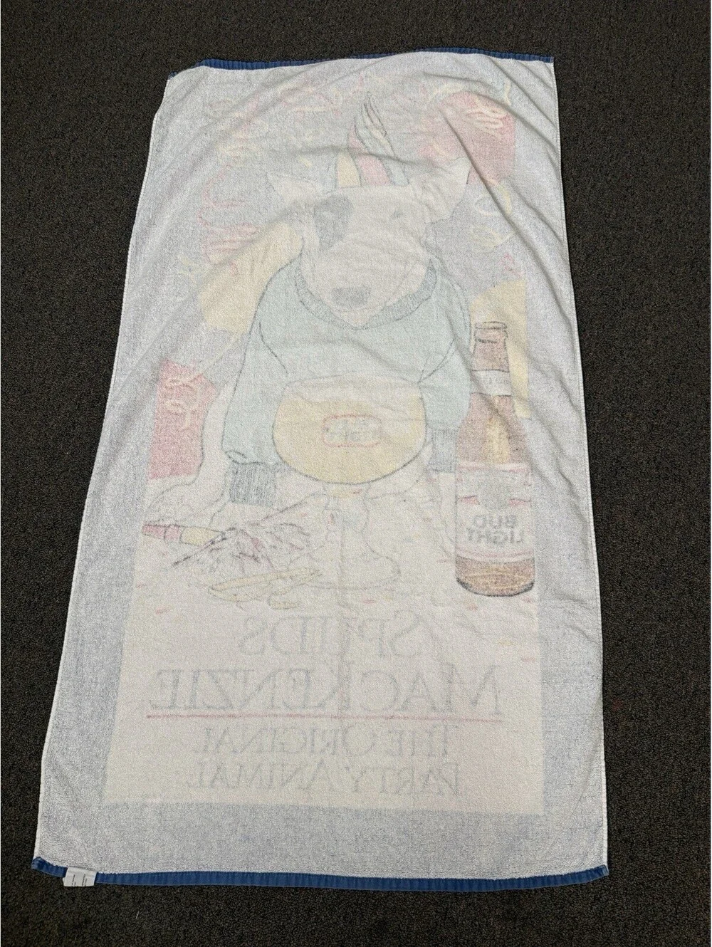 Vintage 88' Beach Towel Bud Light Spuds MacKenzie Dog The Original Party Animal